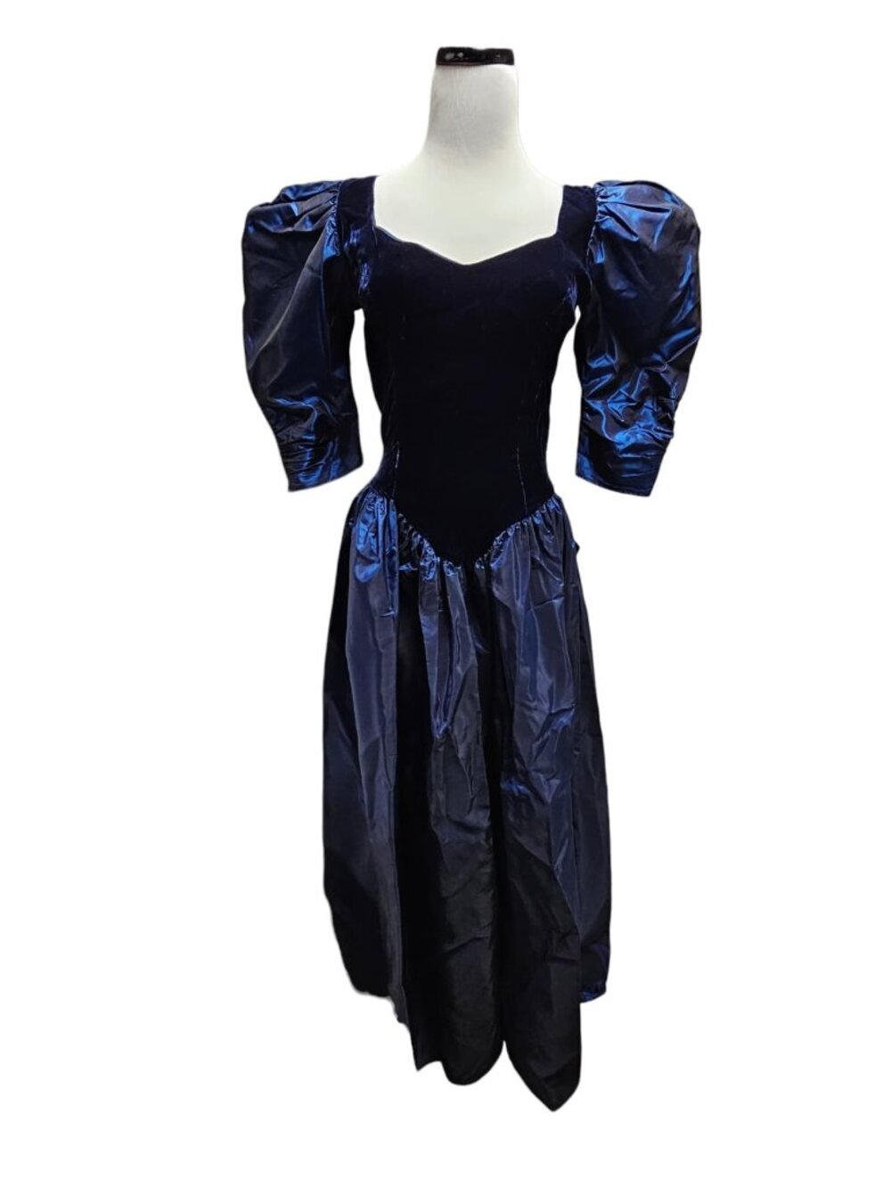 80s Alfred Angelo Dance Allure long torso bodice 3/4 sleeves taffeta prom dress
